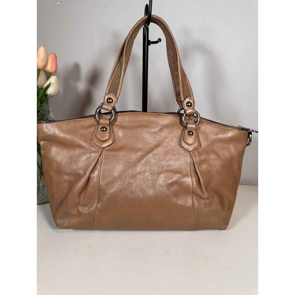 Coach Poppy Leather Rocker Satchel Legacy Lining Metallic Tan Leather 16285 - Picture 3 of 8
